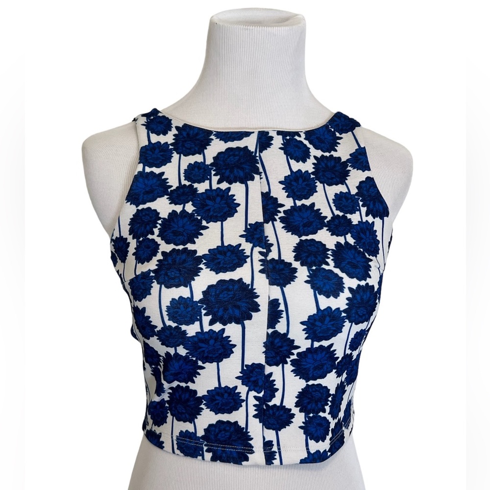 Topshop Blue Floral Crop Tank Top